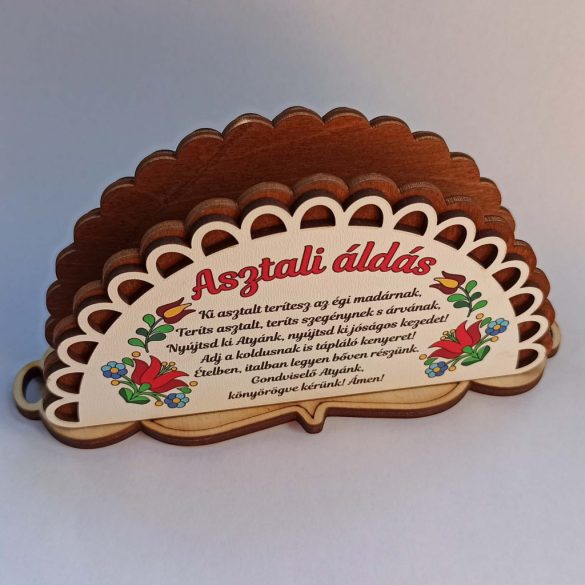 Szalvétatartó ASZTALI ÁLDÁS felirattal